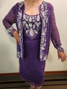 Elegant Purple Beaded Women's Dress with Jacket